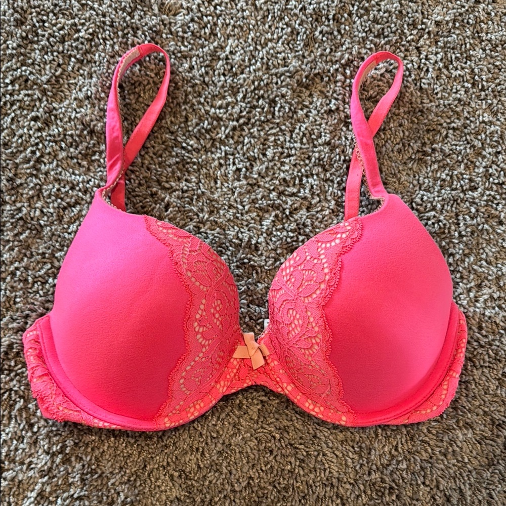 Victoria’s Secret Body By Victoria Perfect Shape Bright Pink Lace Push Up Bra